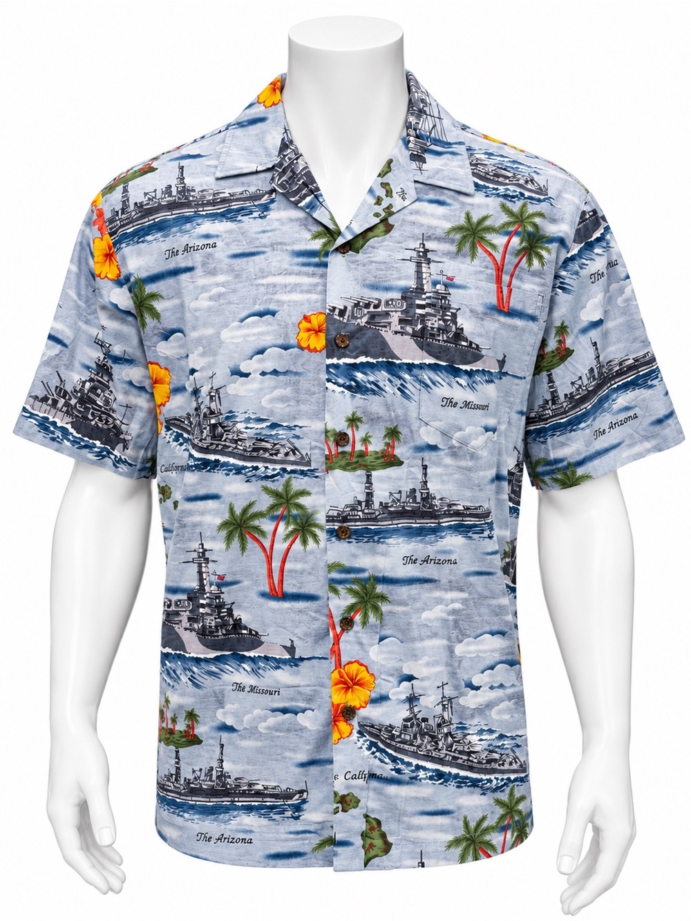 Vintage Kalaheo USN US Navy Battle War Ships Hawaiian Luau Shirt Made In USA LG